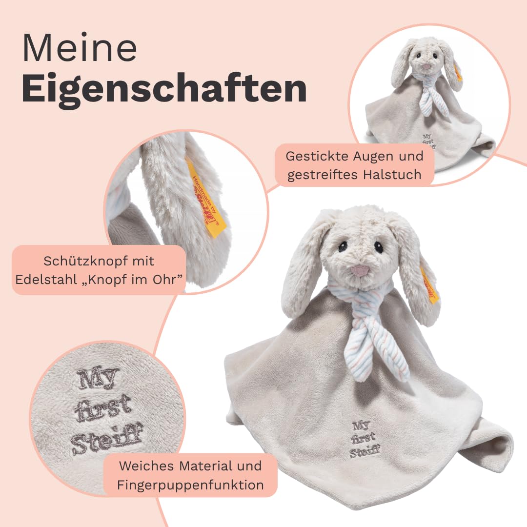 Steiff Kuscheltier Hoppie Hase Schmusetuch, Süßes Stofftier, Jungen, Mädchen & Babys ab 0 Monaten