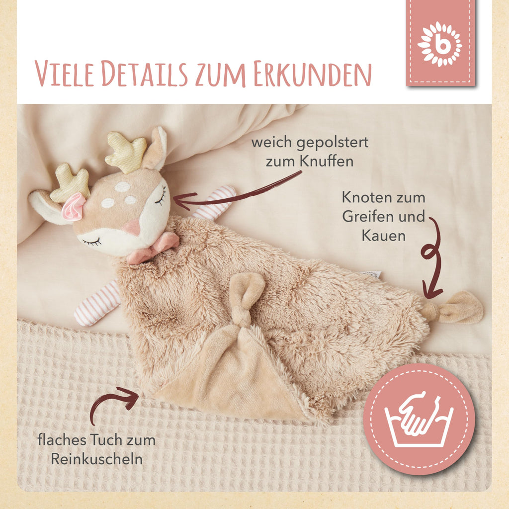 Bieco Schmusetuch REH Ella | Ab Geburt | Schnuffeltuch Baby Mädchen | Geschenk Geburt Mädchen |