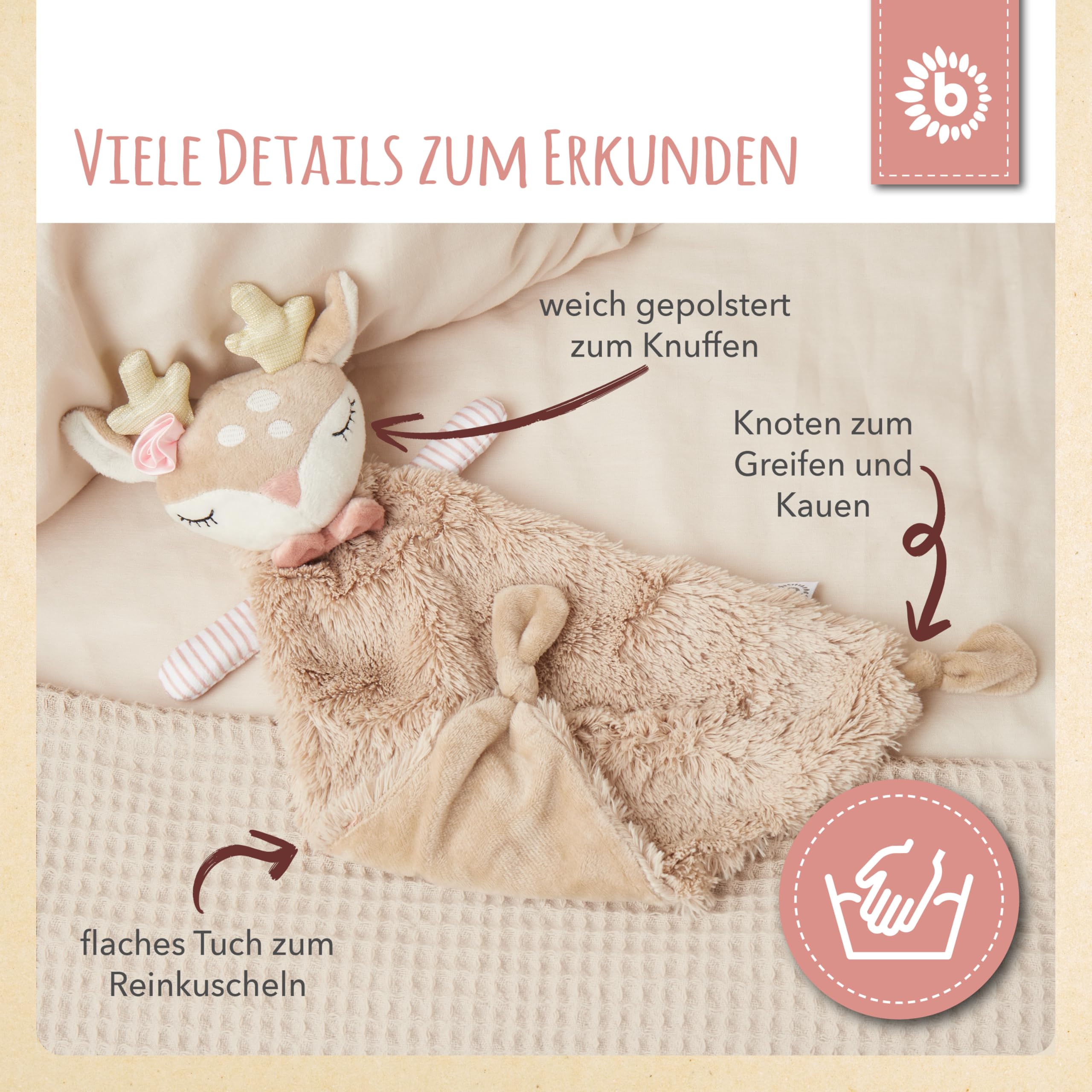 Bieco Schmusetuch REH Ella | Ab Geburt | Schnuffeltuch Baby Mädchen | Geschenk Geburt Mädchen |