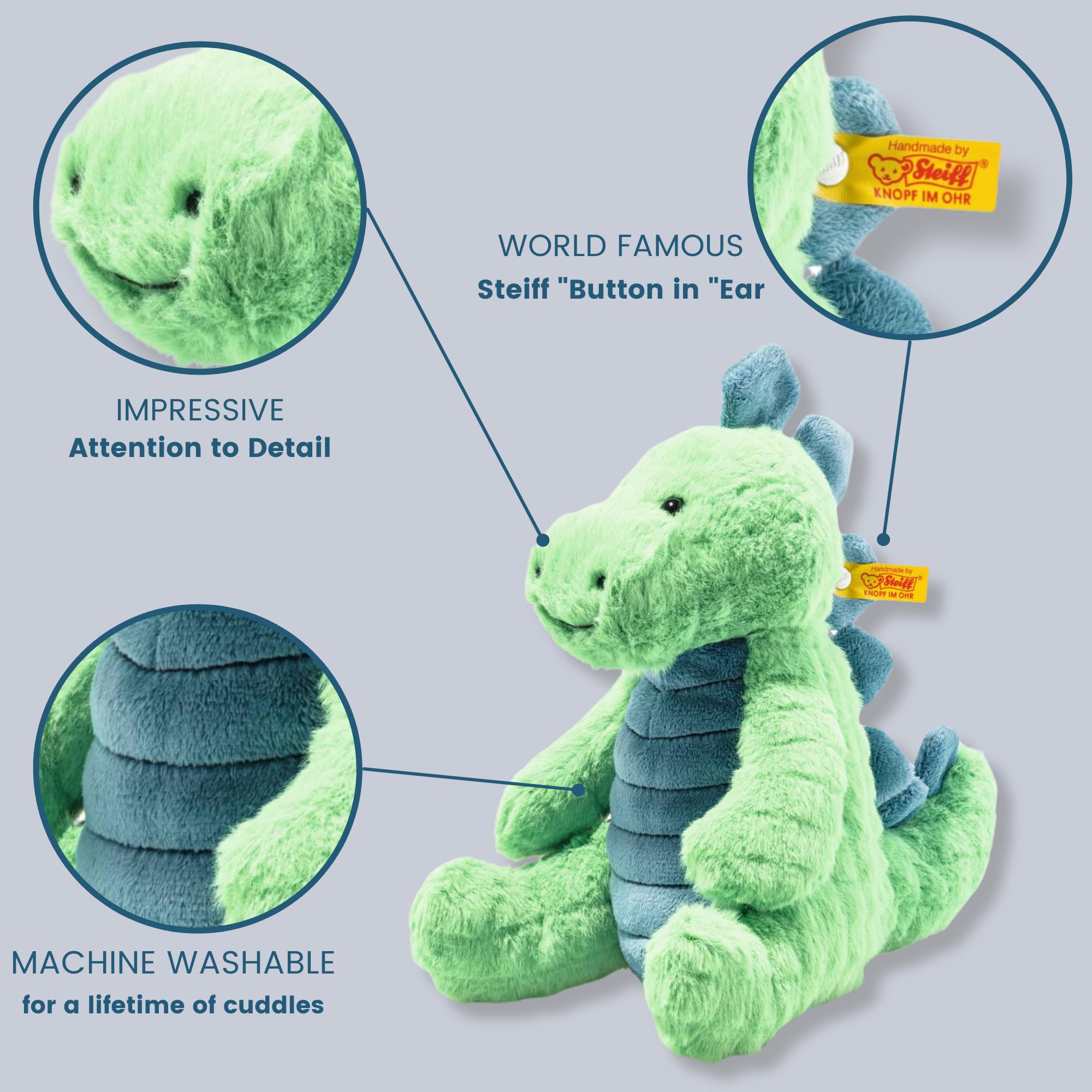 Steiff Plüschtier Spott Stegosaurus grün-Petrol 28 cm, Kuscheltier Dinosaurier, Soft Cuddly Friends