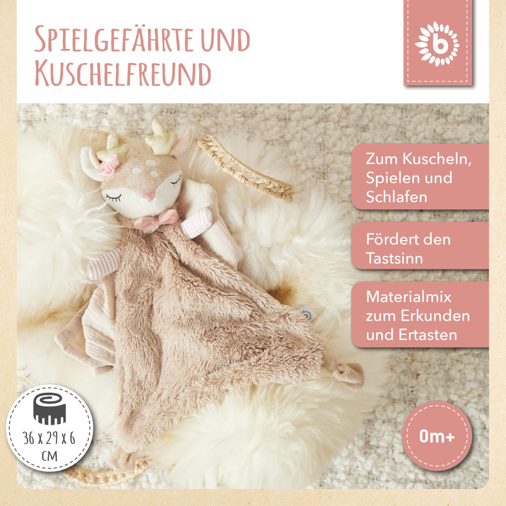 Bieco Schmusetuch REH Ella | Ab Geburt | Schnuffeltuch Baby Mädchen | Geschenk Geburt Mädchen |