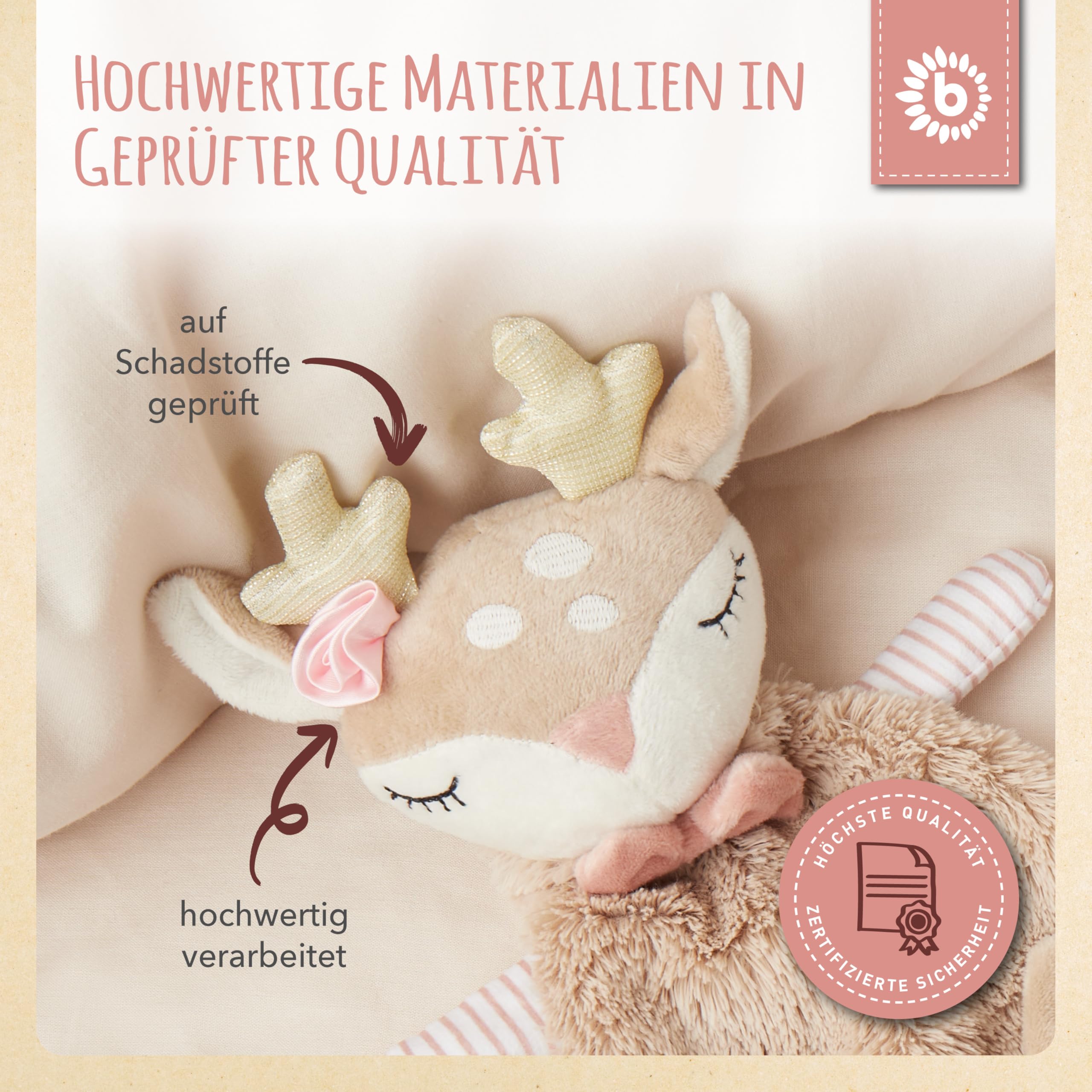 Bieco Schmusetuch REH Ella | Ab Geburt | Schnuffeltuch Baby Mädchen | Geschenk Geburt Mädchen |