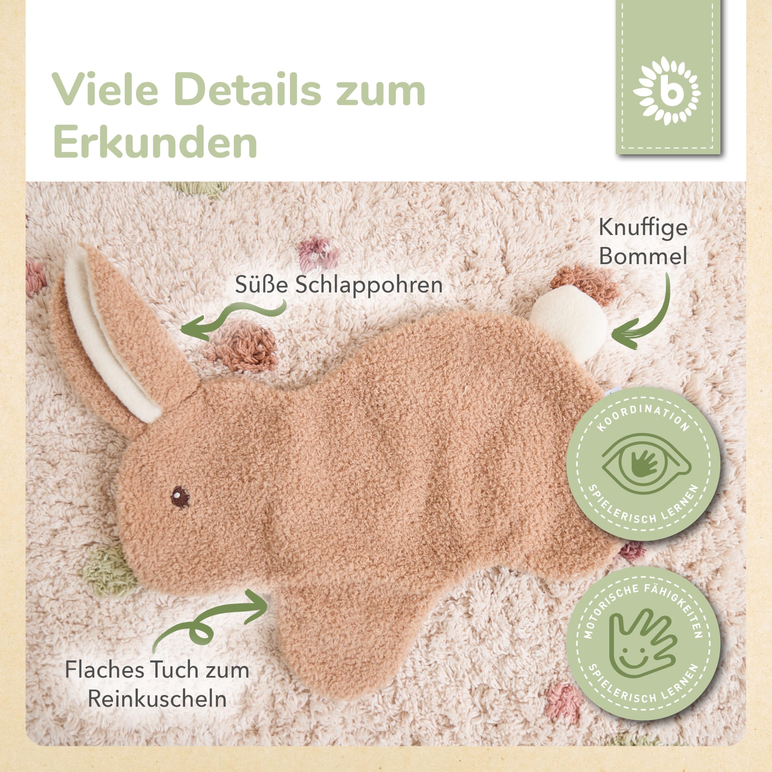 Bieco Bunny Kuscheltuch Feines Kaninchen aus Bouclé von Geburt an für Babys und Kleinkinder