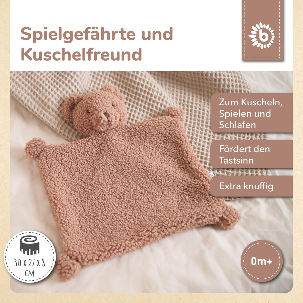 Bieco Bär Mika Schmusetuch | Ab Geburt | Bouclé | Teddybär | Baby | Schnuffeltuch | Geschenk
