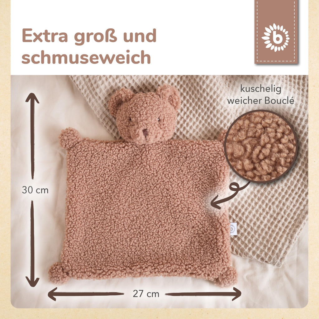 Bieco Bär Mika Schmusetuch | Ab Geburt | Bouclé | Teddybär | Baby | Schnuffeltuch | Geschenk
