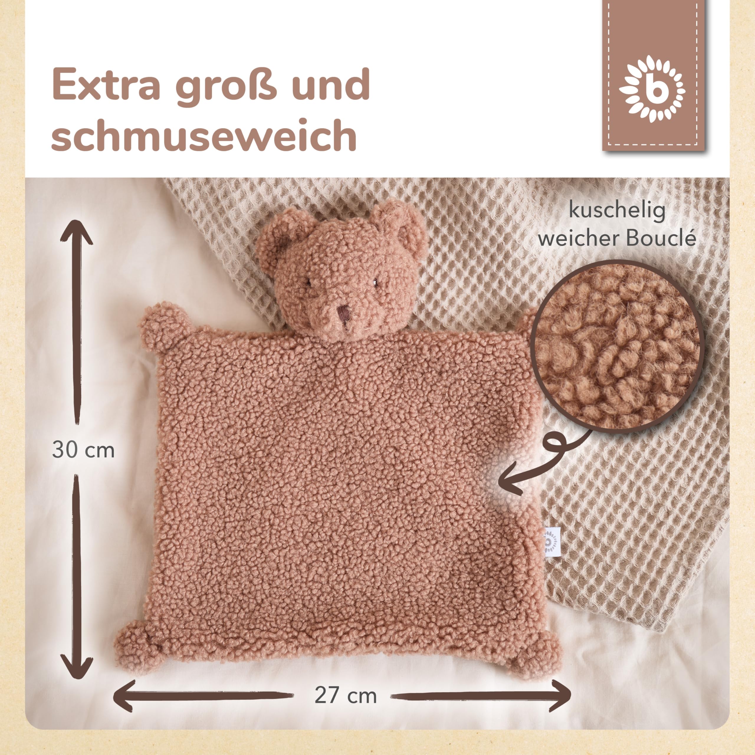 Bieco Bär Mika Schmusetuch | Ab Geburt | Bouclé | Teddybär | Baby | Schnuffeltuch | Geschenk