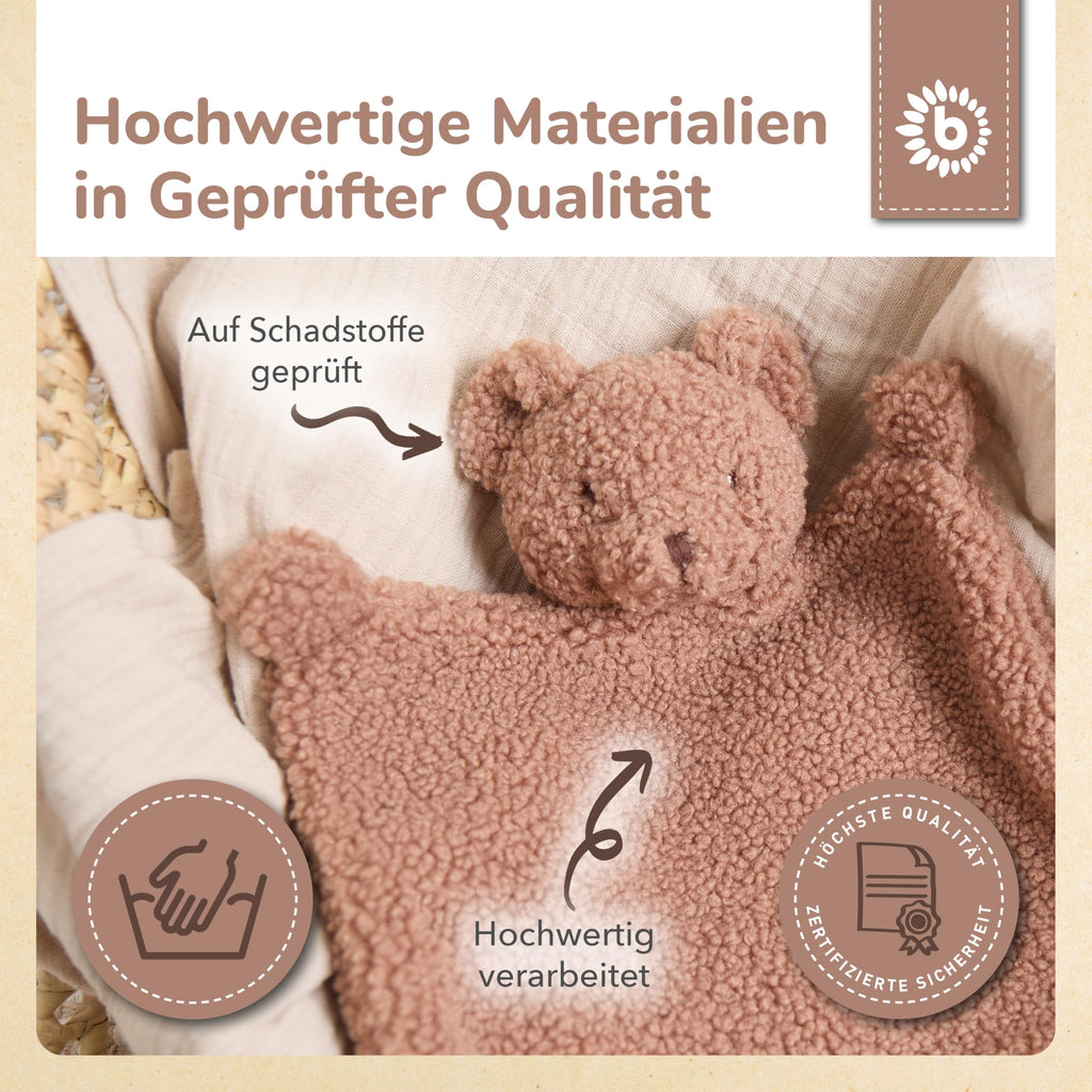 Bieco Bär Mika Schmusetuch | Ab Geburt | Bouclé | Teddybär | Baby | Schnuffeltuch | Geschenk