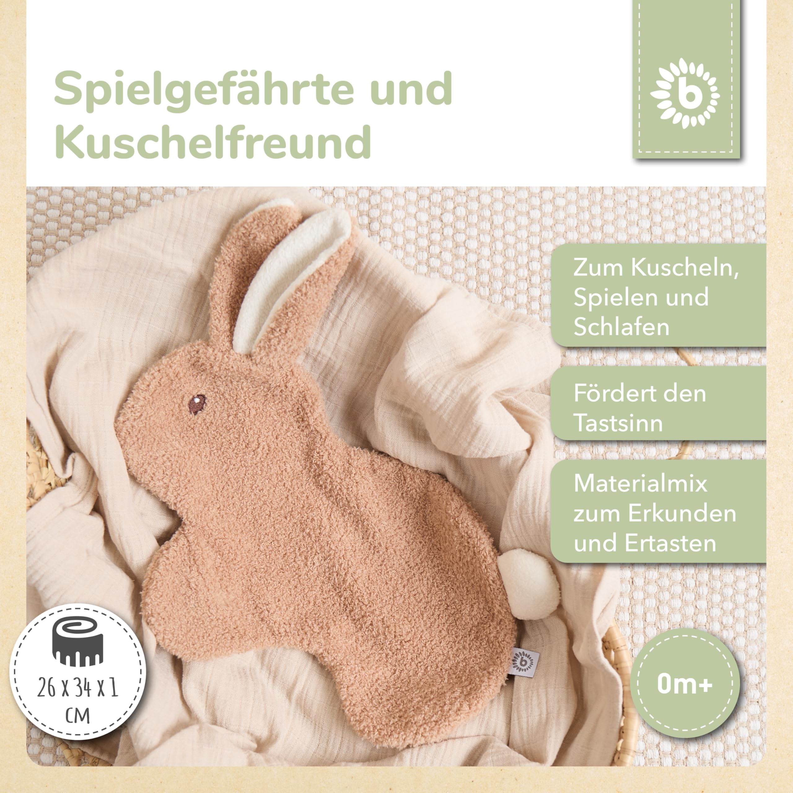 Bieco Bunny Kuscheltuch Feines Kaninchen aus Bouclé von Geburt an für Babys und Kleinkinder