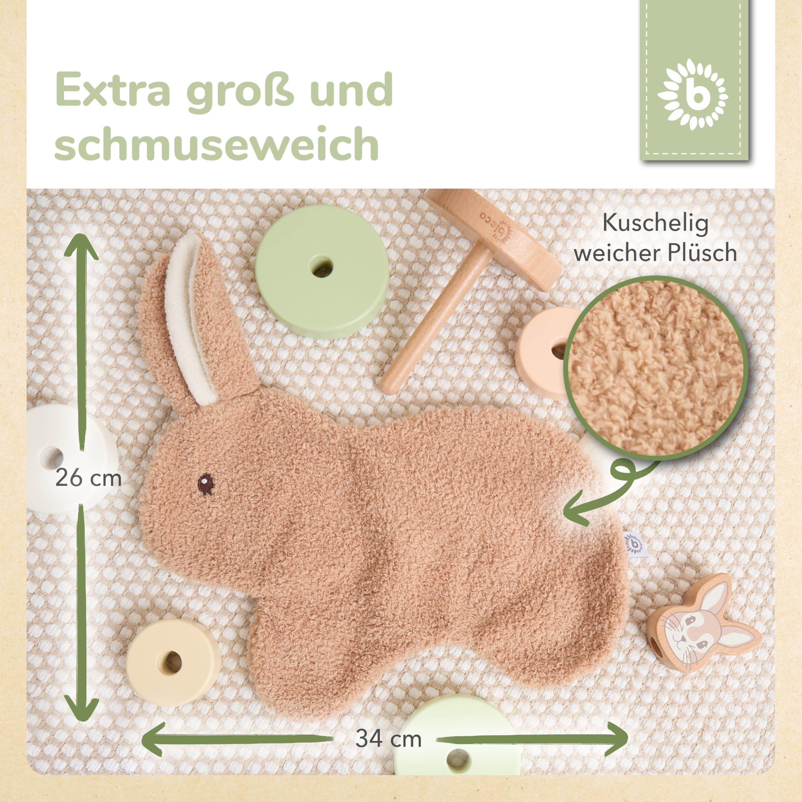 Bieco Bunny Kuscheltuch Feines Kaninchen aus Bouclé von Geburt an für Babys und Kleinkinder